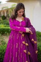 Purple Pure Reyon Gold Foil Work Stitched Suit With Dupatta - Anbazaar - Distacart
