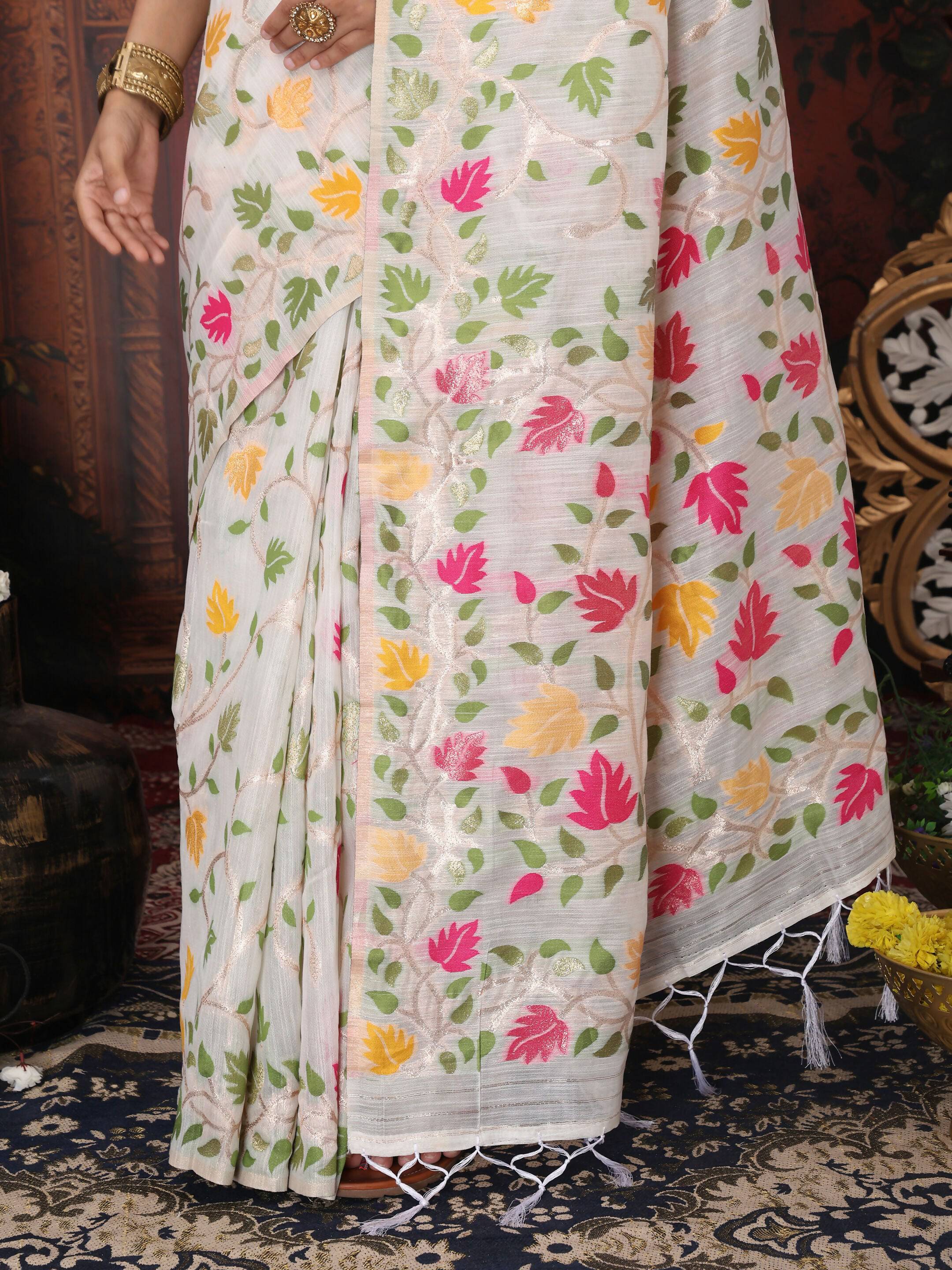 Shree Shyam Fashion Linen Cotton Yellow Saree - Distacart