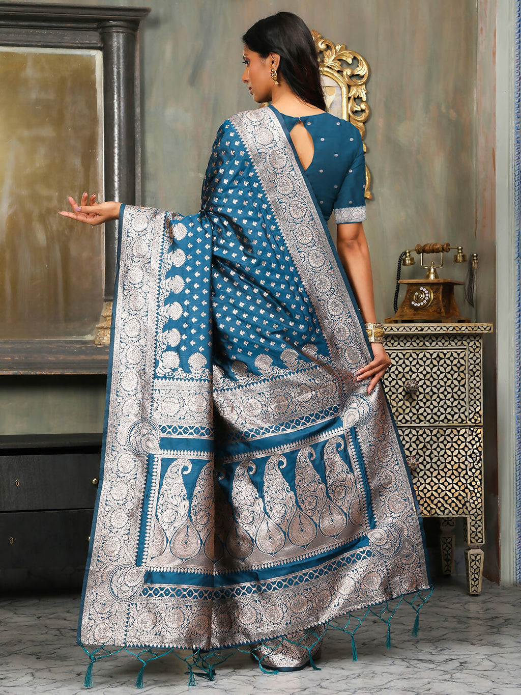 Shree Shyam Fashion Banarasi Silk Blue Saree - Distacart