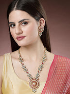 NVR Women's Set of 2 Red & Gold Kundan Studded Jewellery Set Choker & Long Necklace With Earrings - Distacart