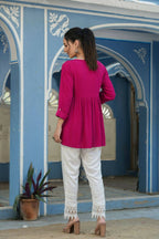 Juniper Women's Fuchsia Rayon Crepe Embroidered Straight Tunic - Distacart