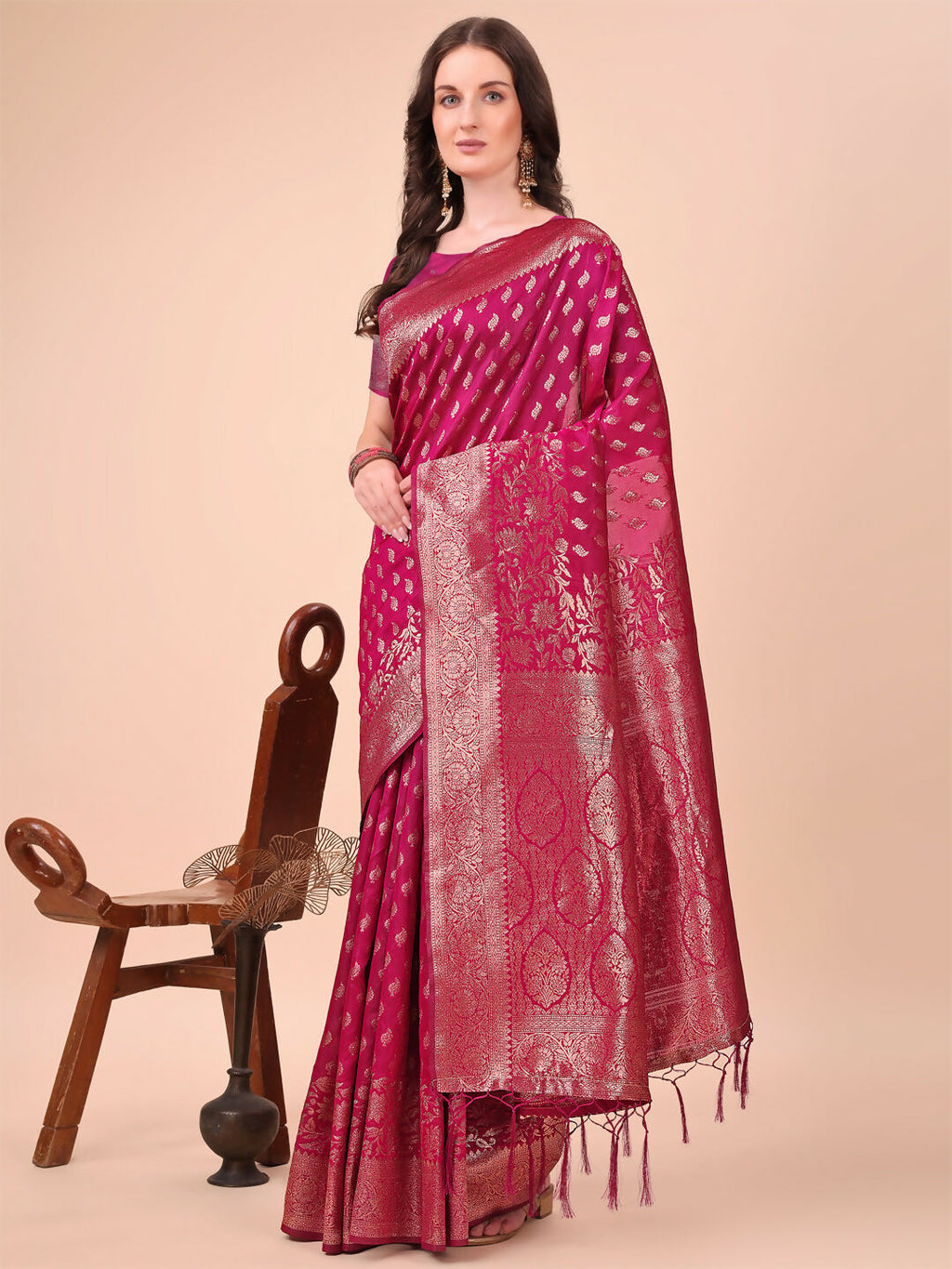 Shree Shyam Fashion Lichi Silk Magenta Saree - Distacart