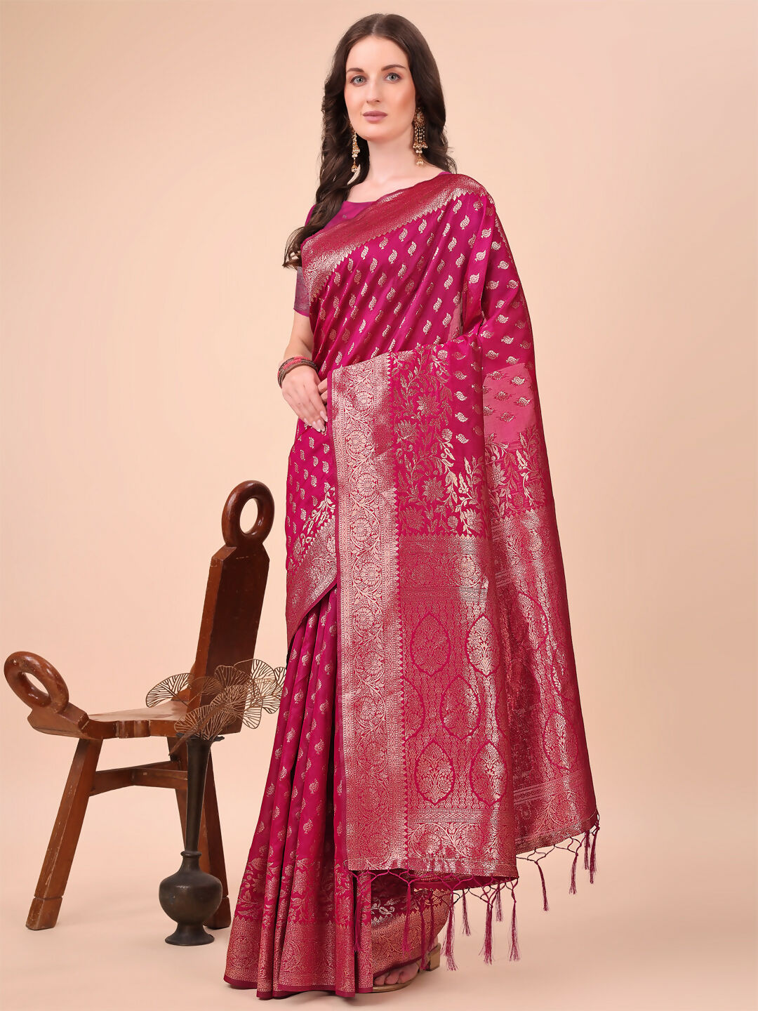 Shree Shyam Fashion Lichi Silk Magenta Saree - Distacart