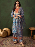 Sangria Printed Kurta & Palazzo With Dupatta