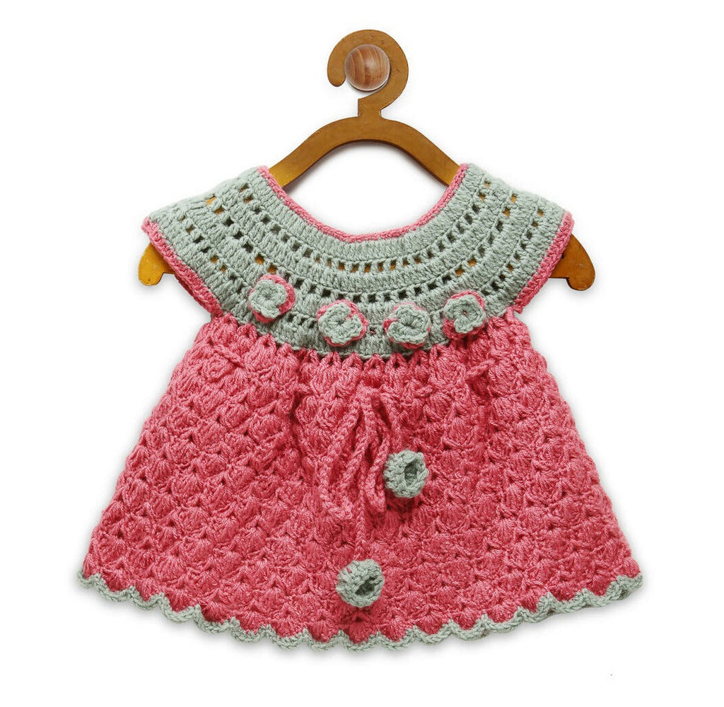 Chutput Kids Pink Coloured Mermaid Design Solid Wool Frock