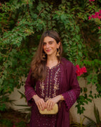 Joban Fashion Wine Kurta Set Georgette Embroidery Sequence Work - Distacart