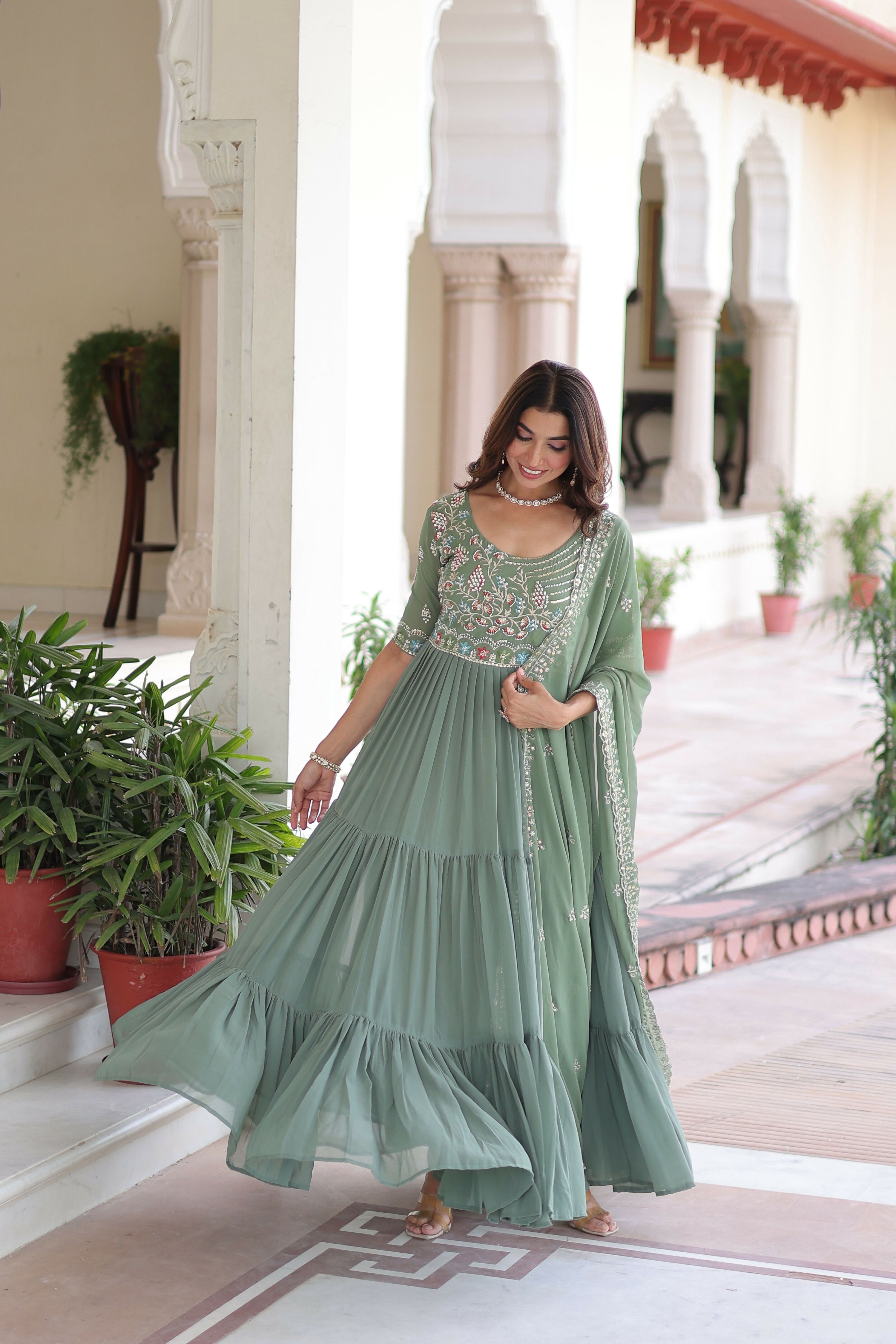 Joban Fashion Pista Readymade Kurta Set With Sequence embroidery Work - Distacart