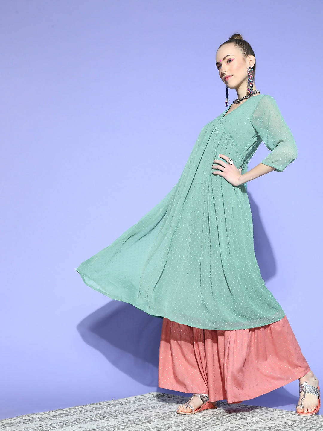 Janasya Green Woven Design Dobby Weave Kurta - Distacart