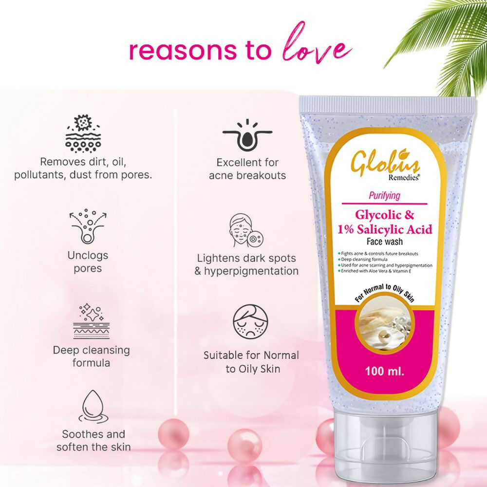 Globus Remedies Anti Acne Glycolic & 1% Salicylic Acid Face wash, For Oily & Acne Prone Skin