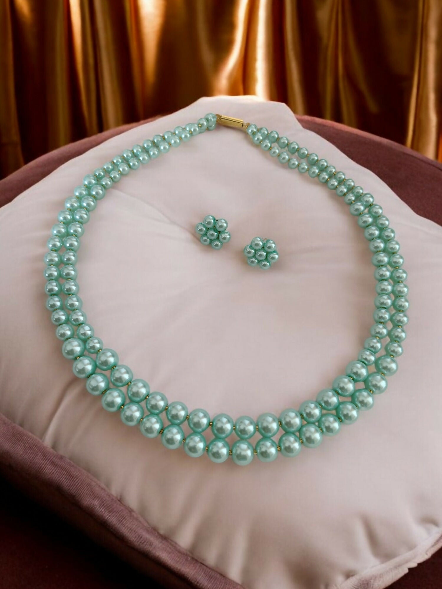 Inhanns Everyday Workwear Pearl Set (Double Layered Pearls) - Light Green