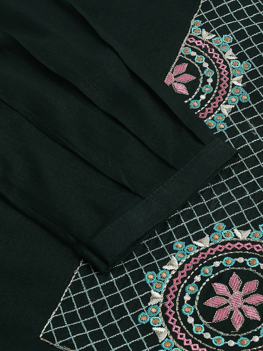 Green Rayon Yoke Embroidered A-line Top - Tarini