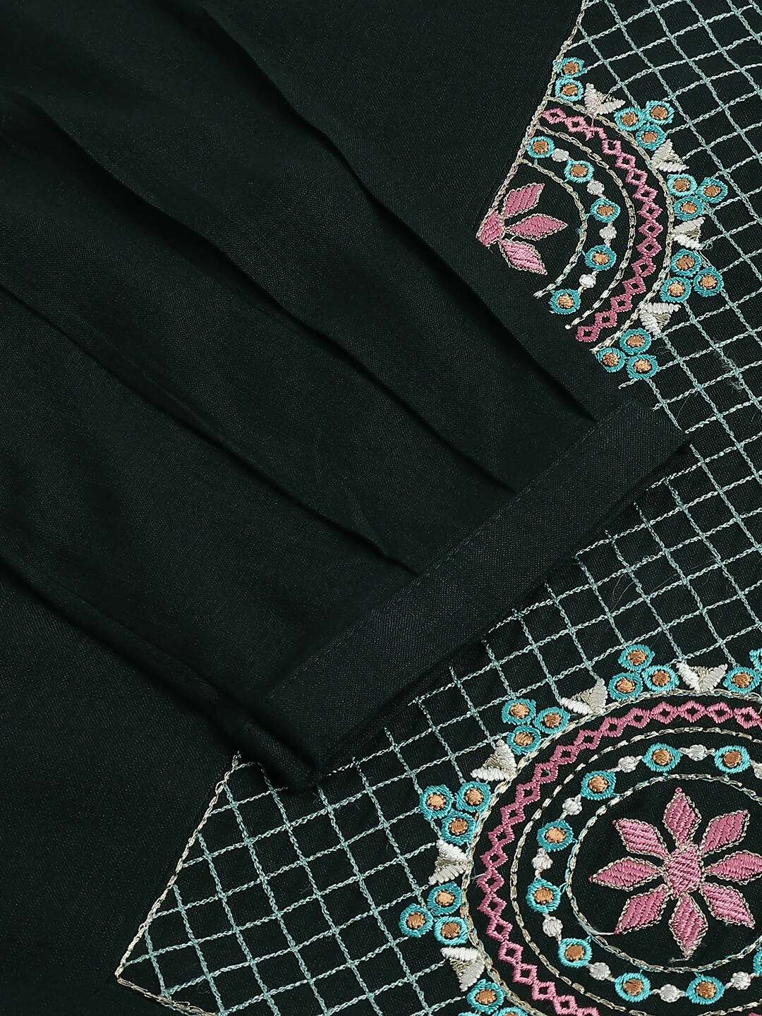Green Rayon Yoke Embroidered A-line Top - Tarini