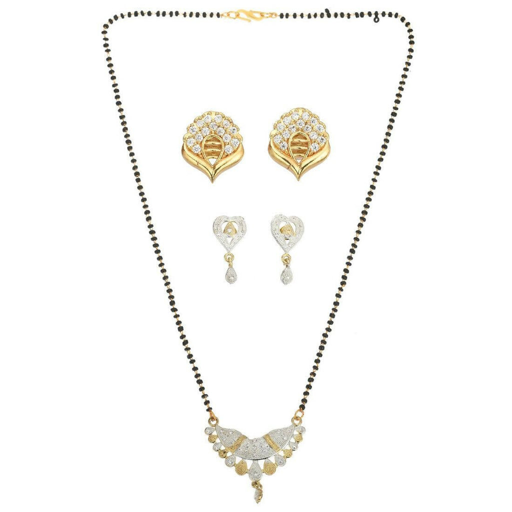 AanyaCentric Gold-Polished Mangalsutra with Pendant, 2 Pair Earrings