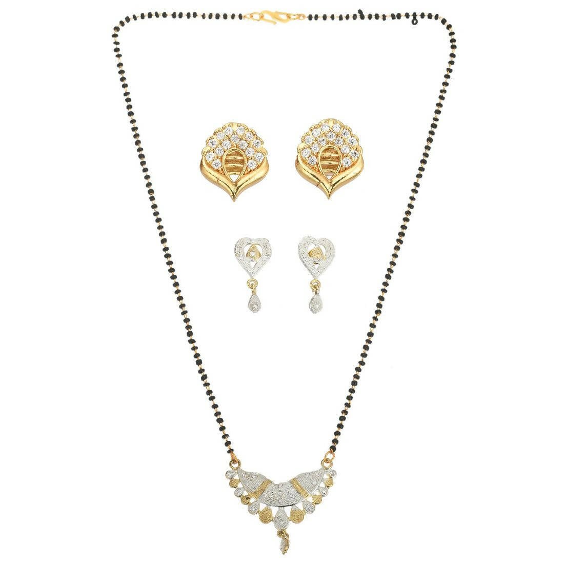 AanyaCentric Gold-Polished Mangalsutra with Pendant, 2 Pair Earrings