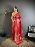 Joban Fashion Red Paisley & Floral Soft Satin Silk Banarasi Silk Saree - Distacart