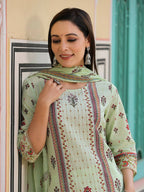 Juniper Women's Lime Green Cambric Floral Placement Printed Straight Fit Kurta Sets - Distacart