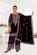 Joban Fashion Wine Velvet Sequence Embroidery Work Kurta Set - Distacart
