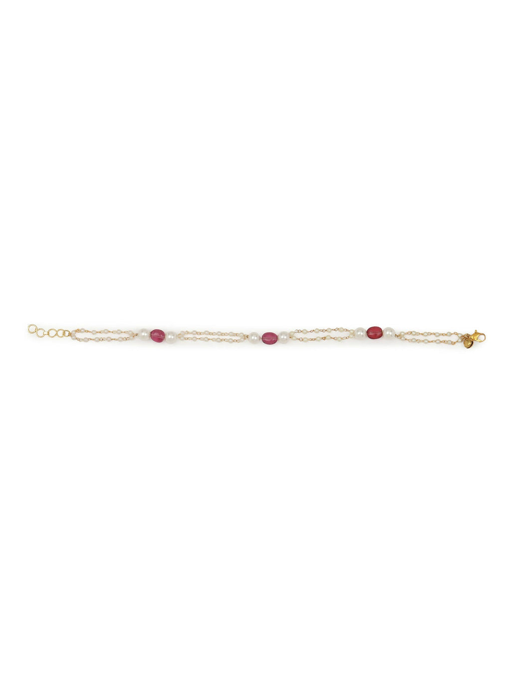 Gold-Plated Pink White Pearl Beaded Anklets Set Of 2 - Ruby Raang - Distacart