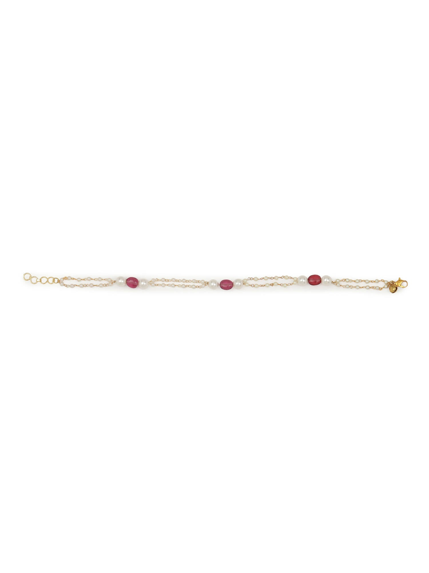 Gold-Plated Pink White Pearl Beaded Anklets Set Of 2 - Ruby Raang - Distacart