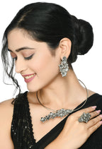 Mominos Fashion Johar Kamal Oxidised Silver-Plated Hasli Design Necklace Choker Set For Women - Distacart