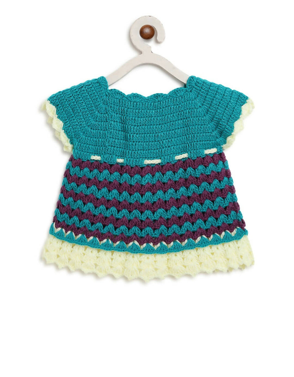 ChutPut Hand knitted Crochet Adorable Wool Dress For Baby Girls - Green