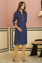 Juniper Indigo Rayon Festive Gold Foil Printed Straight Kurta For Women - Distacart