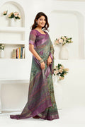 Joban Fashion Multicoloured Ikkat & Floral Linen Ready To Wear Saree With Unstitched Blouse - Distacart