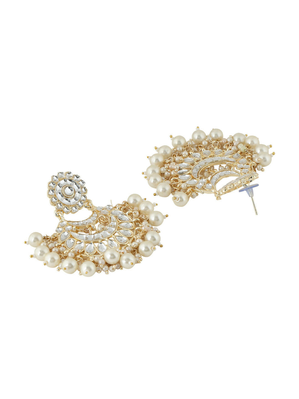 NVR Women Gold Plated Studded Kundan Chandbali Earrings - Distacart