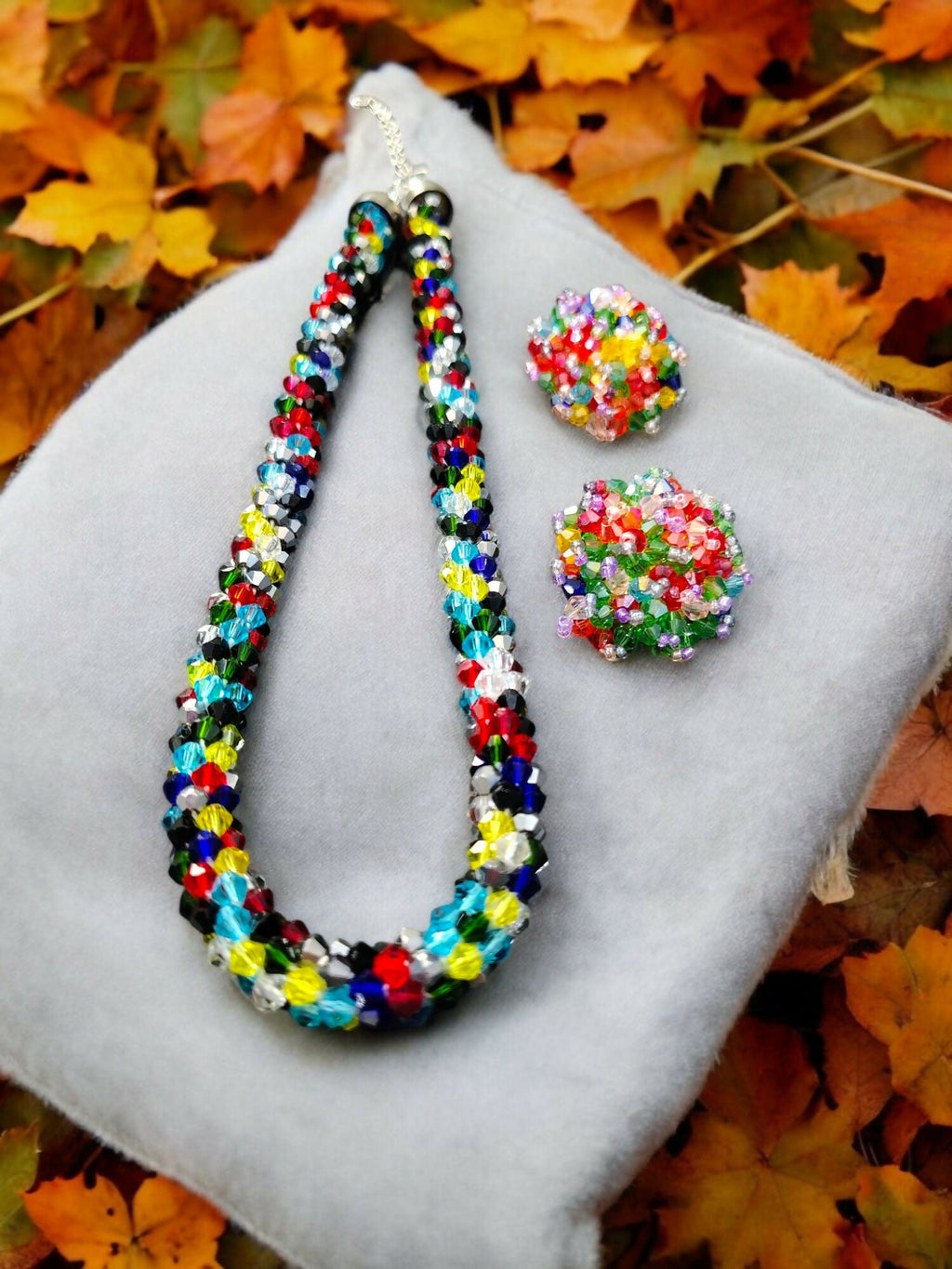 Inhanns Noor-E-Jalwa – Handmade Crystal Bead Necklace / Necklace With Earrings -Adjustable - Multi Colour