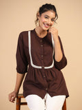 Womens Brown Rayon Solid Top - Keeva