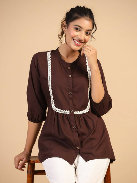 Womens Brown Rayon Solid Top - Keeva