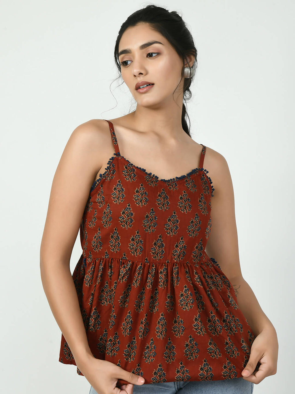 Myshka Women's Rust Ethnic Motifs Printed Top