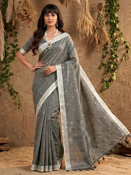 Shree Shyam Fashion Gray Linen Cotton Saree