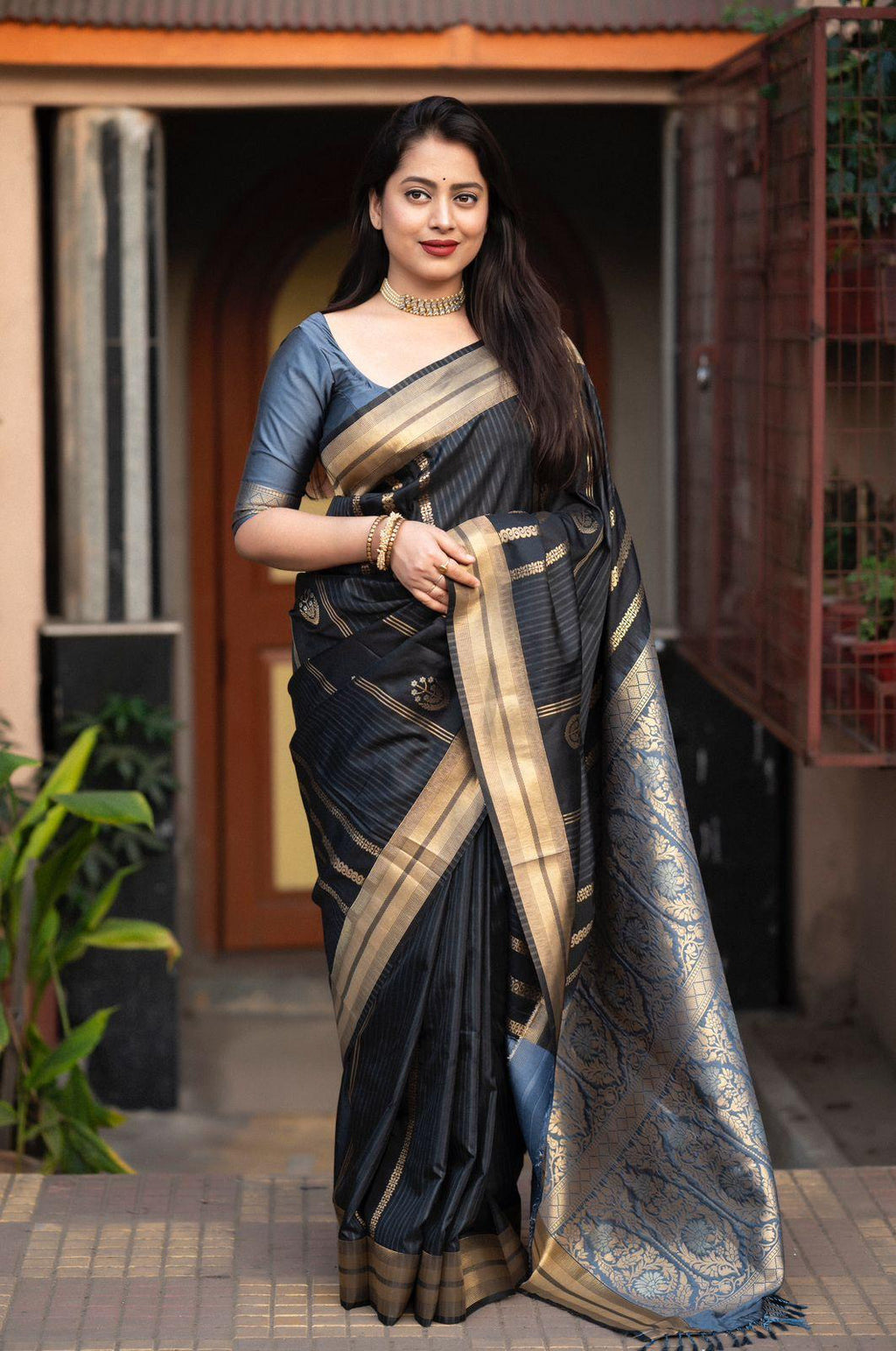 Blue Silk Woven Saree with Unstitched Blouse - Hiral Fashion