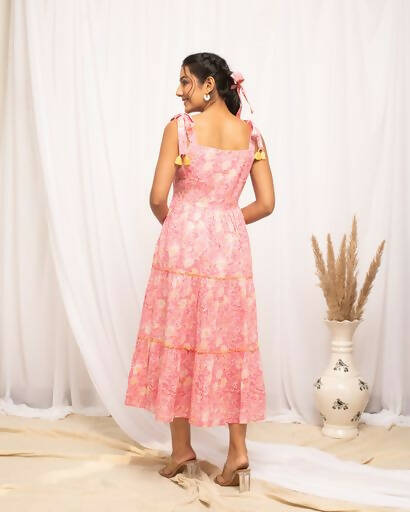 FIORRA Women's Peach Cotton Floral Printed Western Dress - Distacart