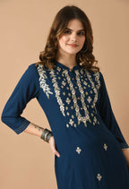 Joban Fashion Navy Cotton Rayon Kurta Set