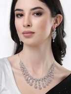 NVR Women's silver plated & Pink CZ stone handcrafted jewellery set