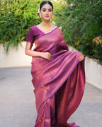 DEIANA'S Beautiful Designer Golden zari Soft Lichi Silk Saree - Purple