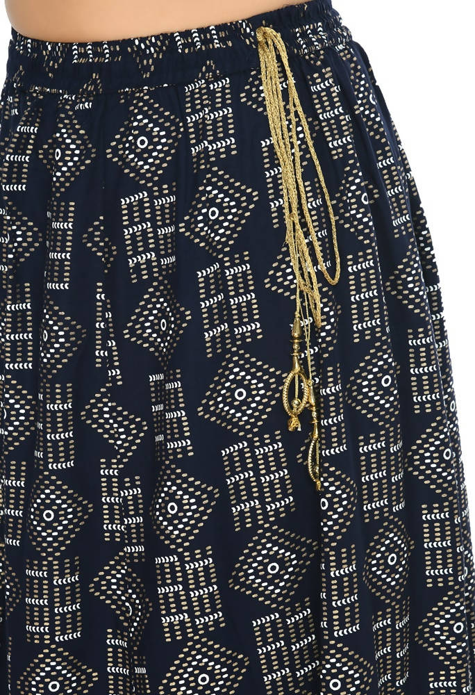 Mominos Fashion Moeza Cotton Navy Blue Printed Lehenga (Lancha)