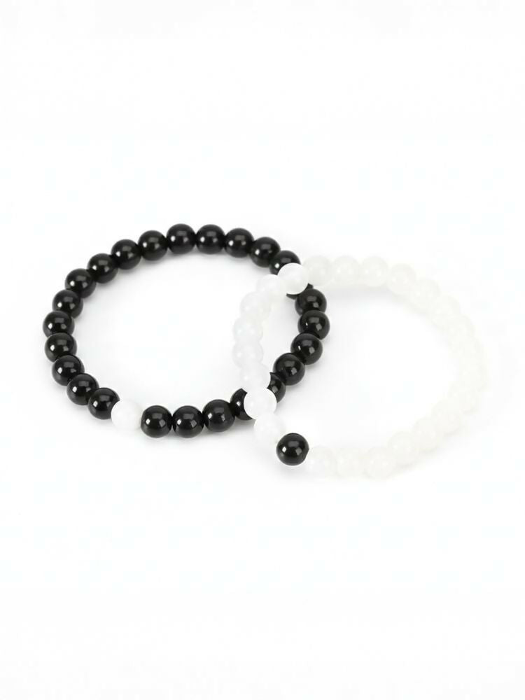 NVR Unisex Set of 2 Black & White crystal beaded Bracelet - Distacart