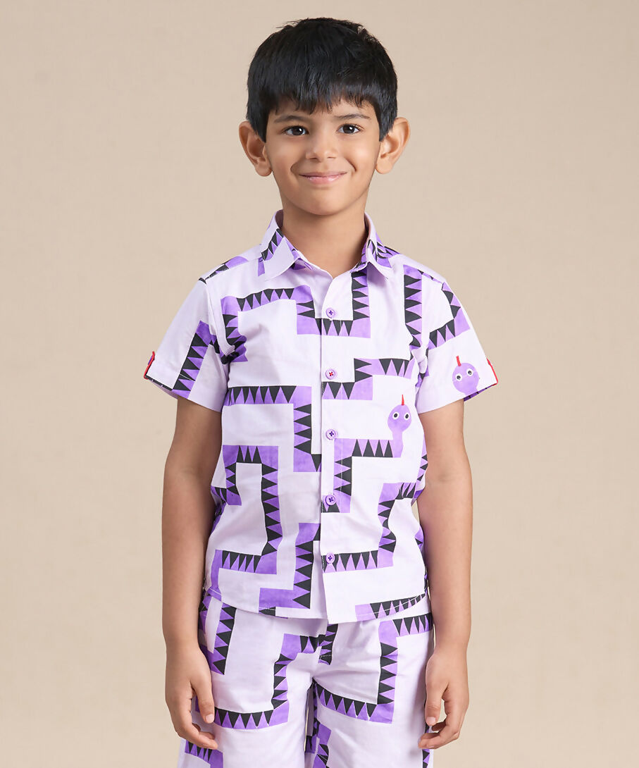 Snakes and Ladders Boys Purple Table Print Shirt from Siblings Collection