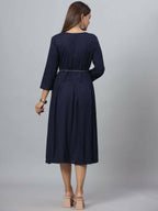 Juniper Women's Navy Rayon Slub Solid Dress - Distacart