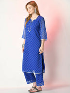 Myshka Women's Blue Printed Kurta With Palazzos