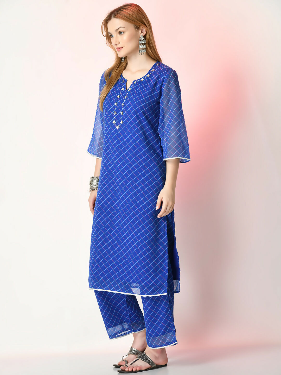 Myshka Women's Blue Printed Kurta With Palazzos