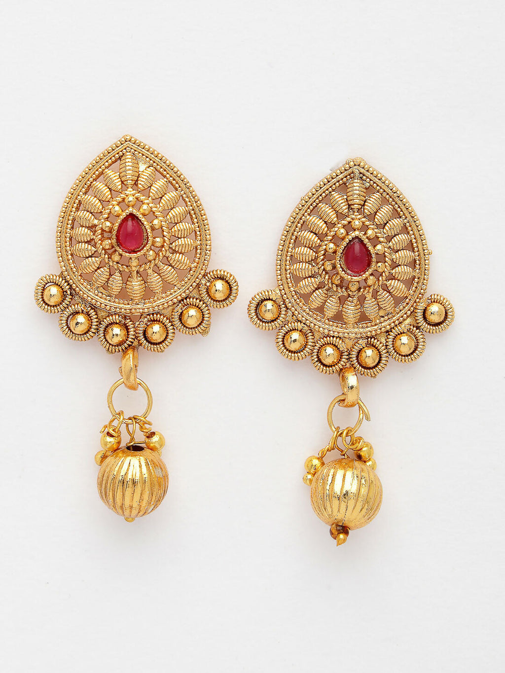 NVR Women's Set of 2 Gold-Polished Pink Stone Studded Jadau Jewellery Set