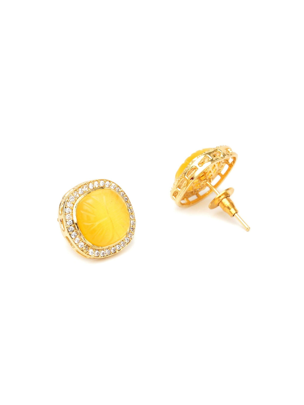 Yellow Stone Kundan Studs (yellow) - Ruby Raang - Distacart