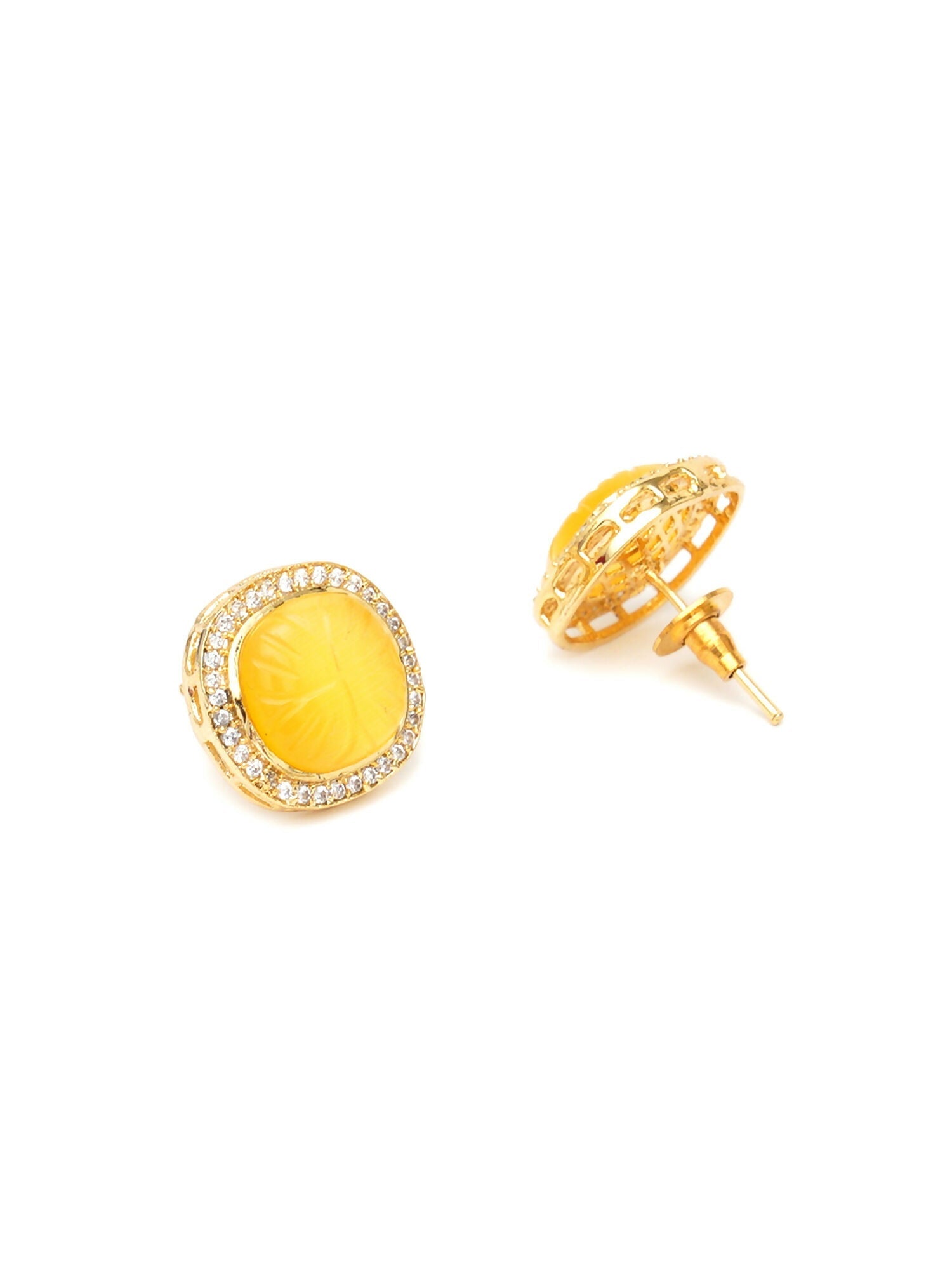 Yellow Stone Kundan Studs (yellow) - Ruby Raang - Distacart