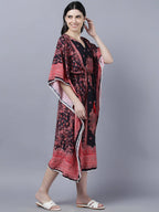 Myshka Peach-Coloured Purple Floral Kaftan Midi Dress - Distacart