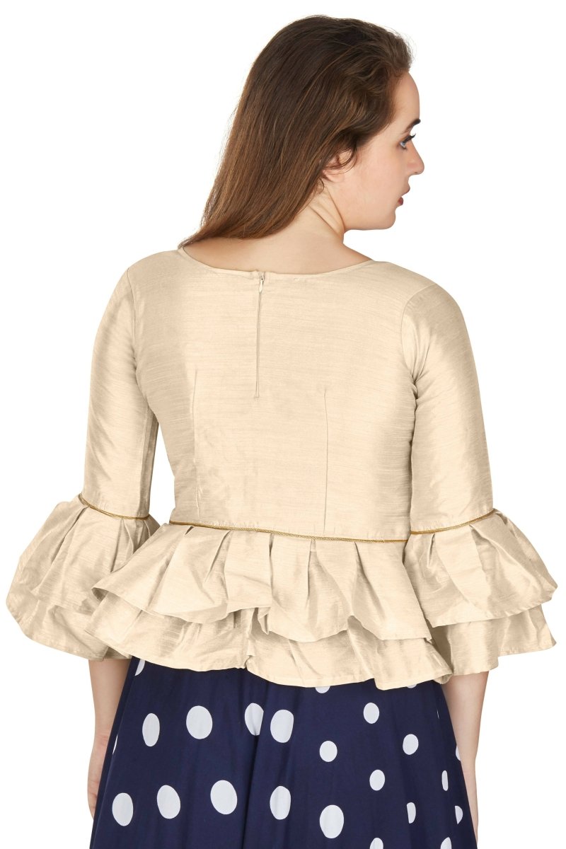 Aastha Fashion Women's Off White Art Silk Bell Sleeves attire with Poly Cotton Lining Blouse