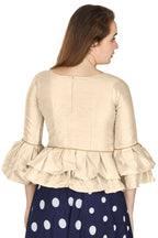 Aastha Fashion Women's Off White Art Silk Bell Sleeves attire with Poly Cotton Lining Blouse